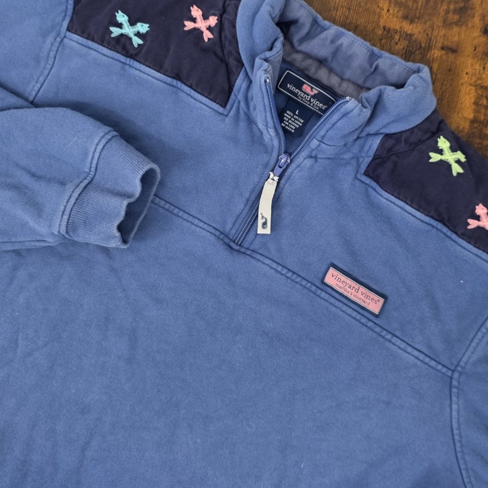 Vineyard Vines Pullover Sweater Blue Embroidered Fish Bones Men's L Relaxed‎